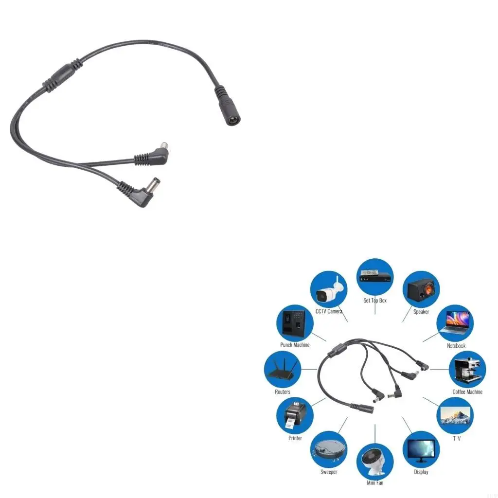E1PF Power Extension Cable DC5521 Y Splitter 5.5x2.1mm Female to 2/3/4 Male Connectors Cord for CCTV and LED 40CM