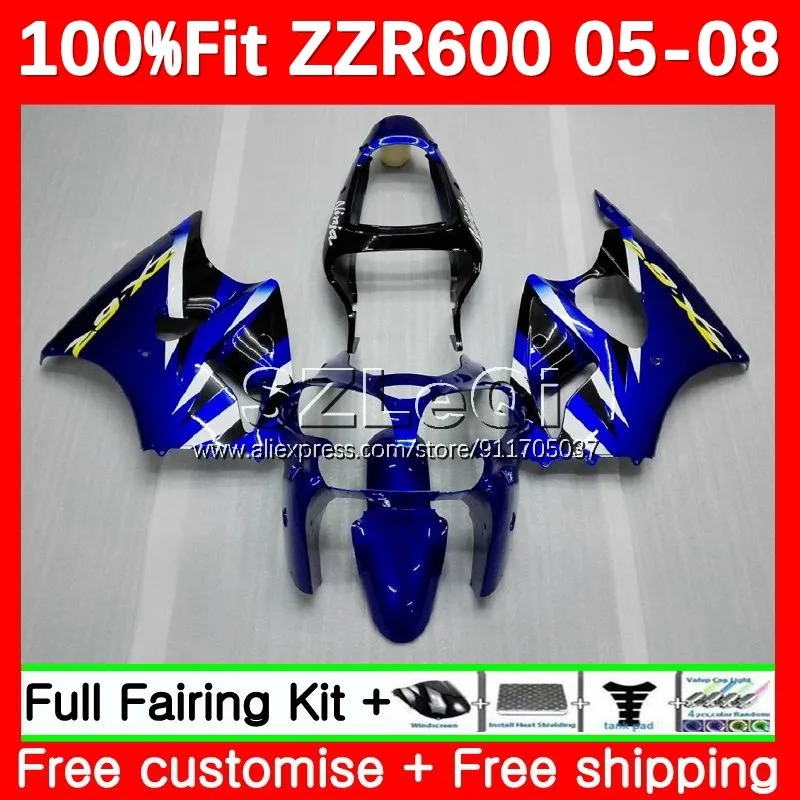 OEM Fairing For KAWASAKI NINJA ZZR-600 ZZR600 ZZR 600 Blue black 05 06 07 08 4No.14 ZZR600 2005 2006 2007 2008 Injection Body