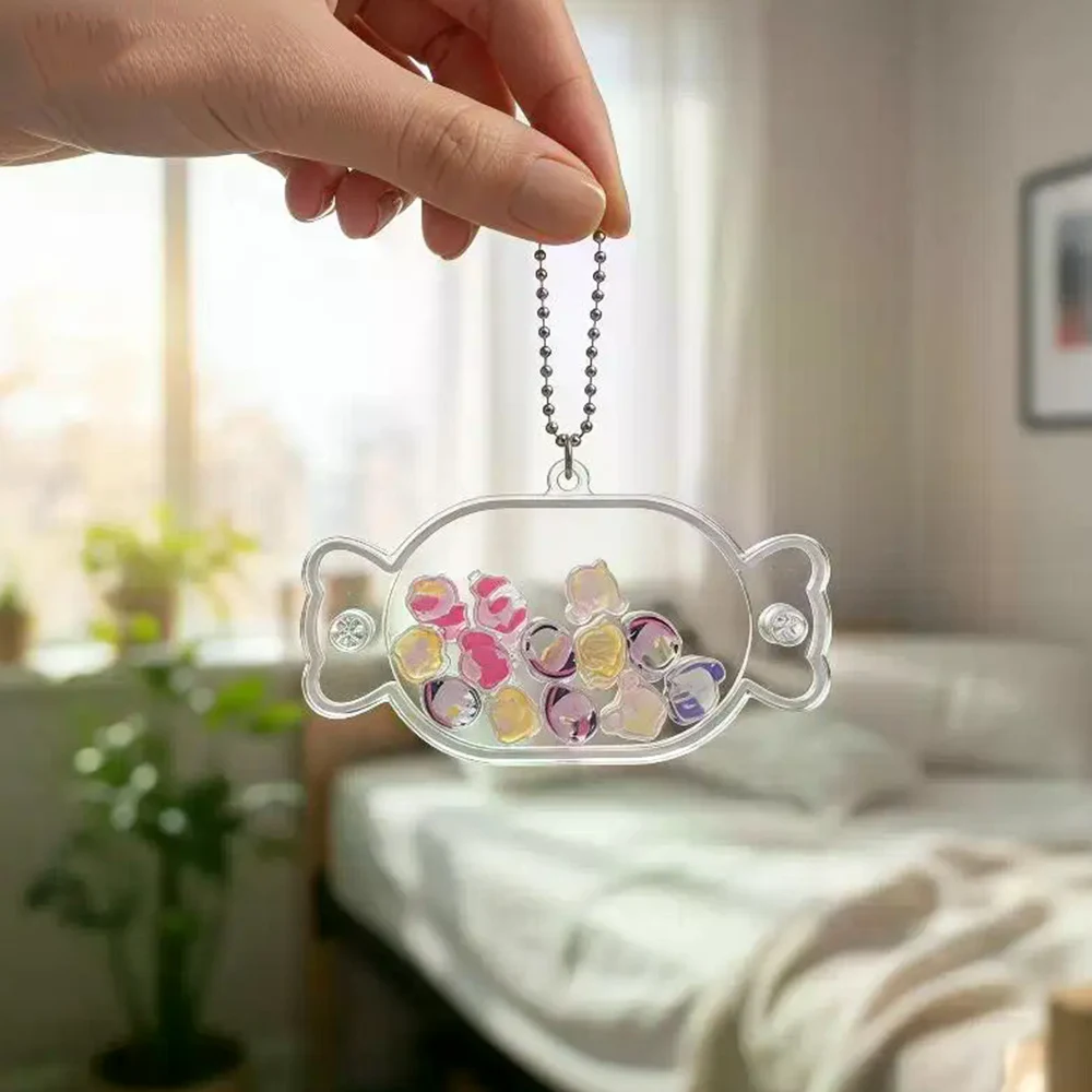 Candy Shaped Acrylic Diy Shaker Rocking Fun Keychain Pendant Clear Holder For Handmade Clear Decoration Christmas