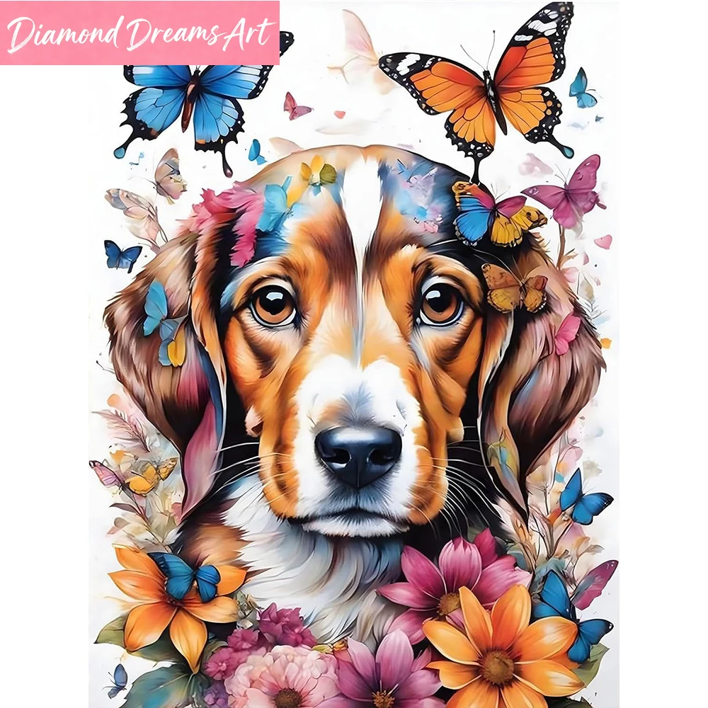 5D DIY Diamantmalerei Hund Tier Schmetterling Acryl Bastelbedarf Diamant-Mosaik Blume Neuerscheinung Deko für Zuhause, Rahmenlos