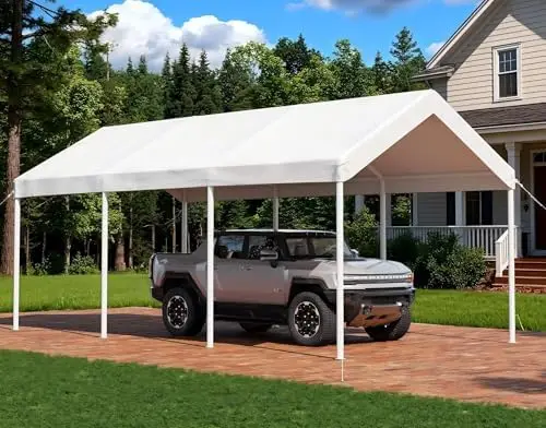 10x20 FT Carport Heavy Duty Car Canopy with Tarp & Wind Resistance Portable Garage Car Tent Outdoor Car Port with Tear