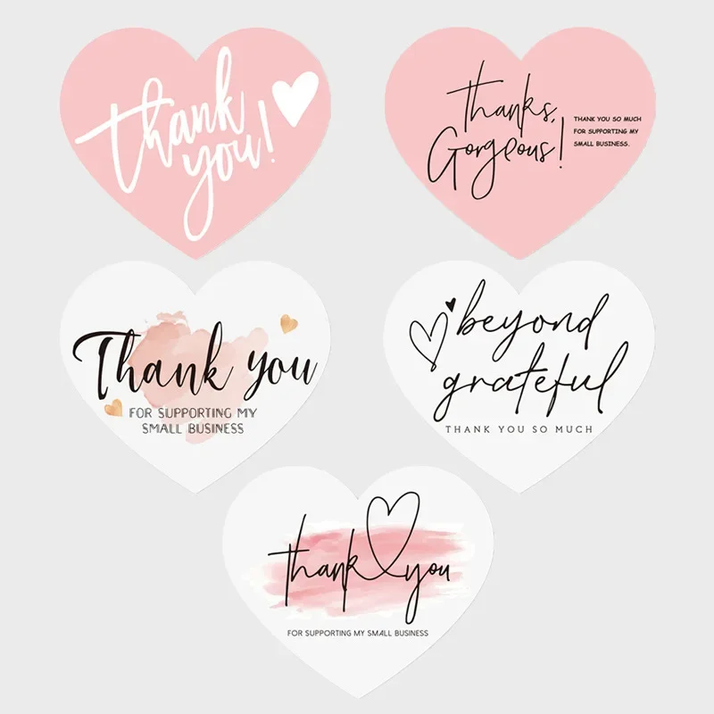 Pink Thank You For Supporting My Small Business Heart Shaped Greeting Cards Label Tag Gift Box Decoration Packaging Supplies