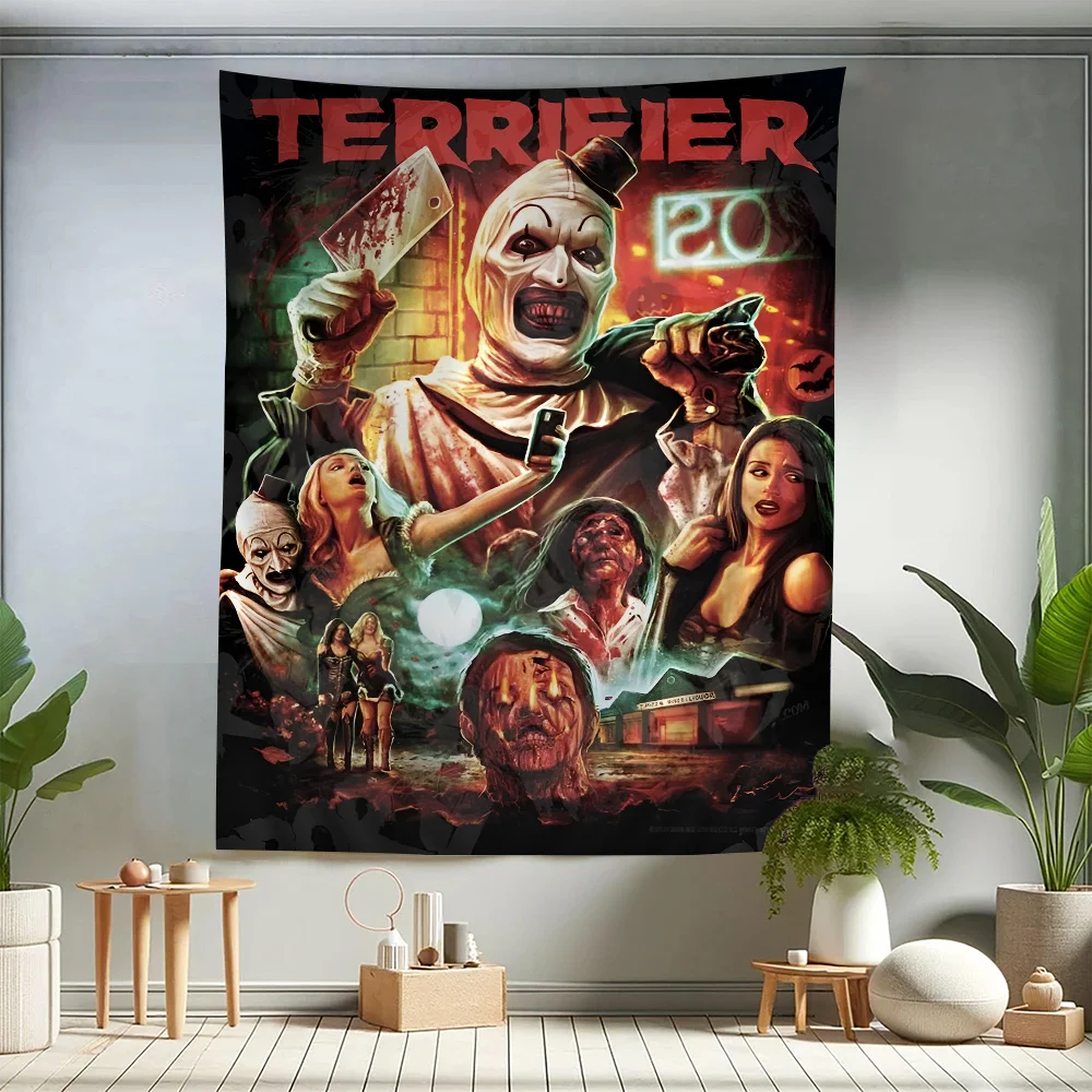 Terrifier  Horror Movie Colorful Tapestry Wall Hanging Hippie Flower Wall Carpets Dorm Decor Japanese Tapestry