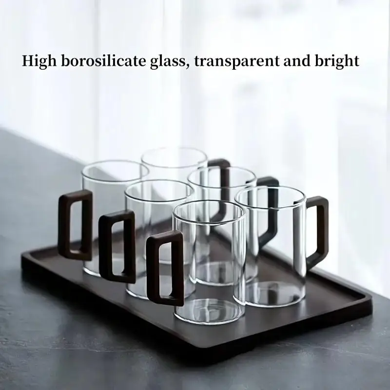 Large Capacity 100ml Glass Cup with Walnut Handle Heat Resistant Mug for Daily Tea Coffee at Home Office Workspace 1/2pcs