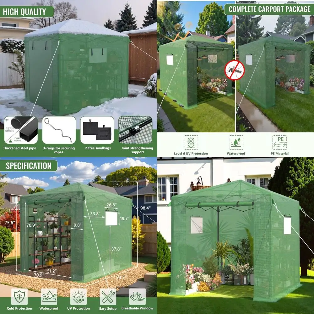 

6ft x 8ft Portable Walk-In Greenhouse with Zipper Door, Easy Setup for Garden and Backyard Use