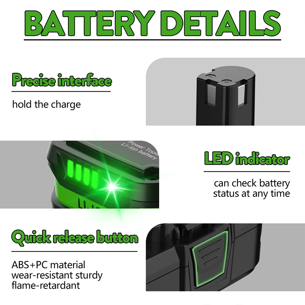 Batería de repuesto para Ryobi One, herramienta inalámbrica, 18v, P108, RB18L50, P102, P103, BPL1820, RB18L20, RB18L40