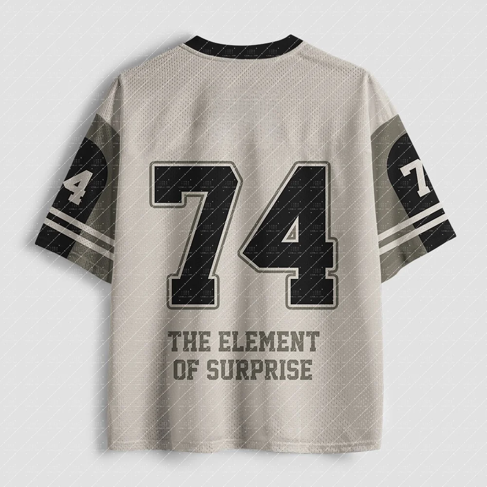 V Neck Football Jersey Large Number 74 Surprise Quote Print Black Gray White Striped Sleeve Loose Sport Tee