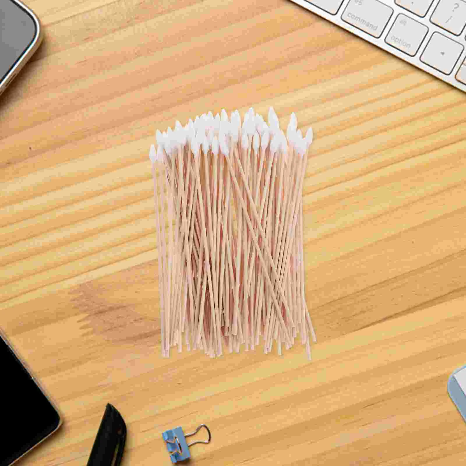 100 pièces manche en bois Long pointes simples écouvillons bâtons de coton jetables pointes de coton doux Application de maquillage sanitaire industriel