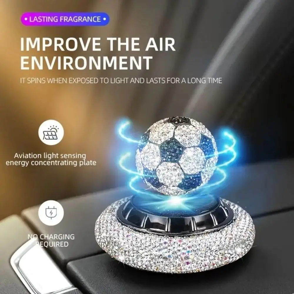 Football Shape Car Air Freshener Diamond-studded Non-toxic Car Solar Aromatherapy Exquisite Long Lasting Metal Perfume Diffuser