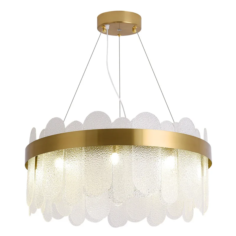 

Postmodern fashion simple home improvement stainless steel Nordic light luxury glass crystal chandelier bedroom living room