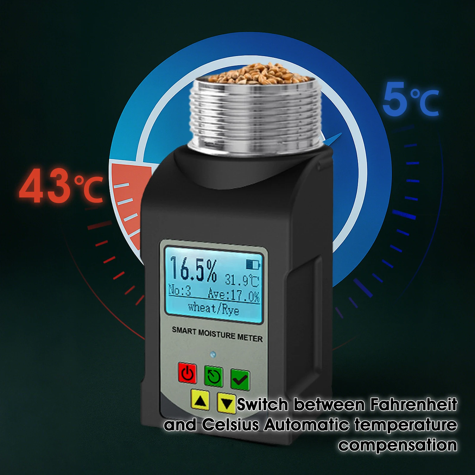 Portable 25-Grain Intelligent Moisture Tester with Digital Display, Voice Broadcast, and Data Hold Function