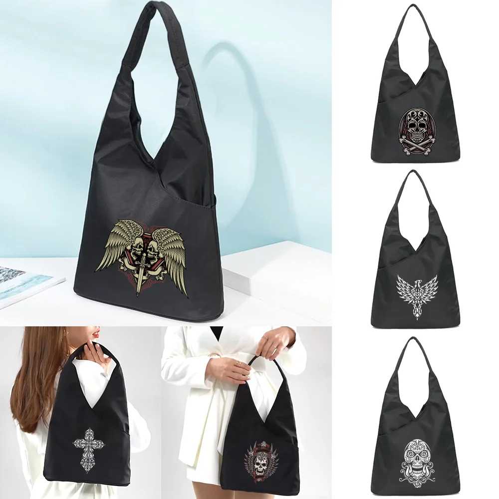 

Handbag for Girl Cute Skull Series Print Tote Bag Soft Environmental Cosmetic Storage Reusable Harajuku Style Small Sundries Bag