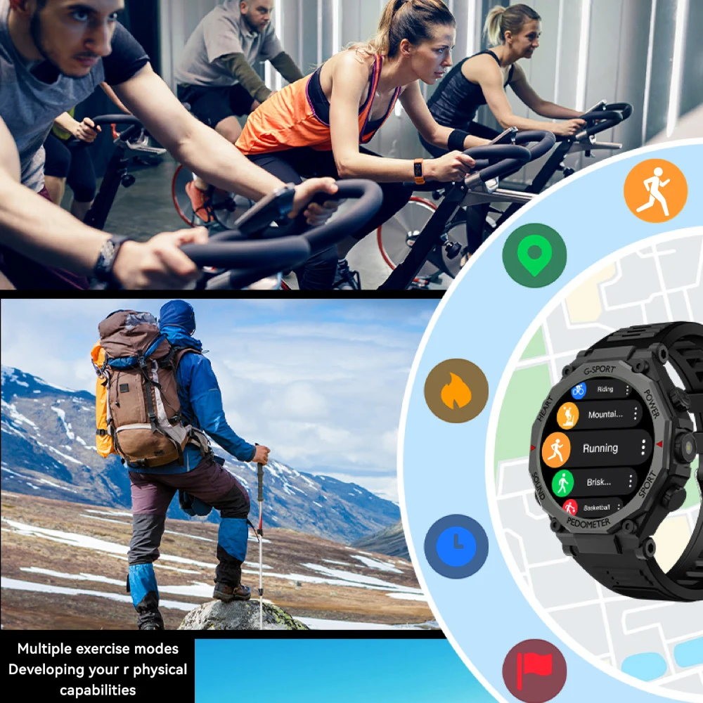 الرجال الرياضة أجهزة لياقة خارجية مصباح يدوي الأزرق الأسنان دعوة ساعة ذكية معدل ضربات القلب الصحة صوت مساعد SOS Smartwatch مراقبة النوم