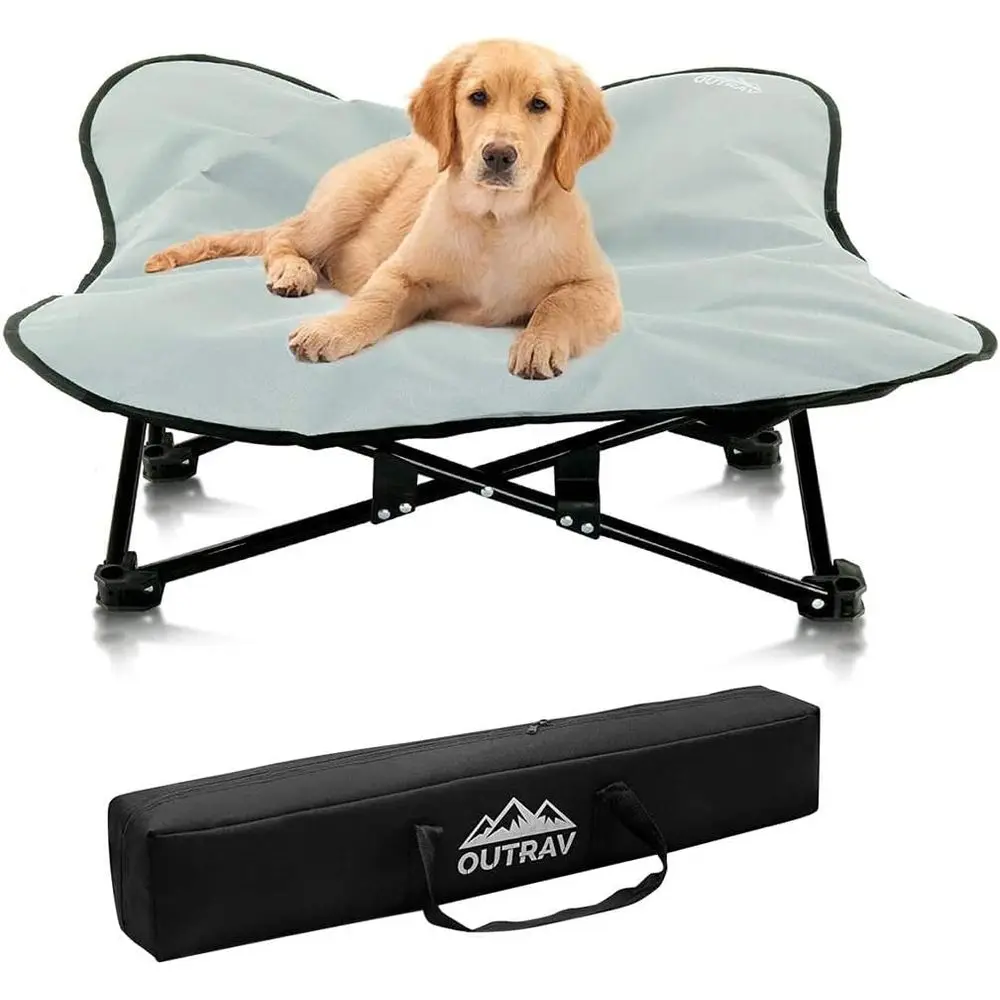 

Portable Elevated Pet Cot - Indoor/Outdoor, Travel-Ready, Steel Frame with Padded Cushion for Dogs and Cats up to 100 lbs.