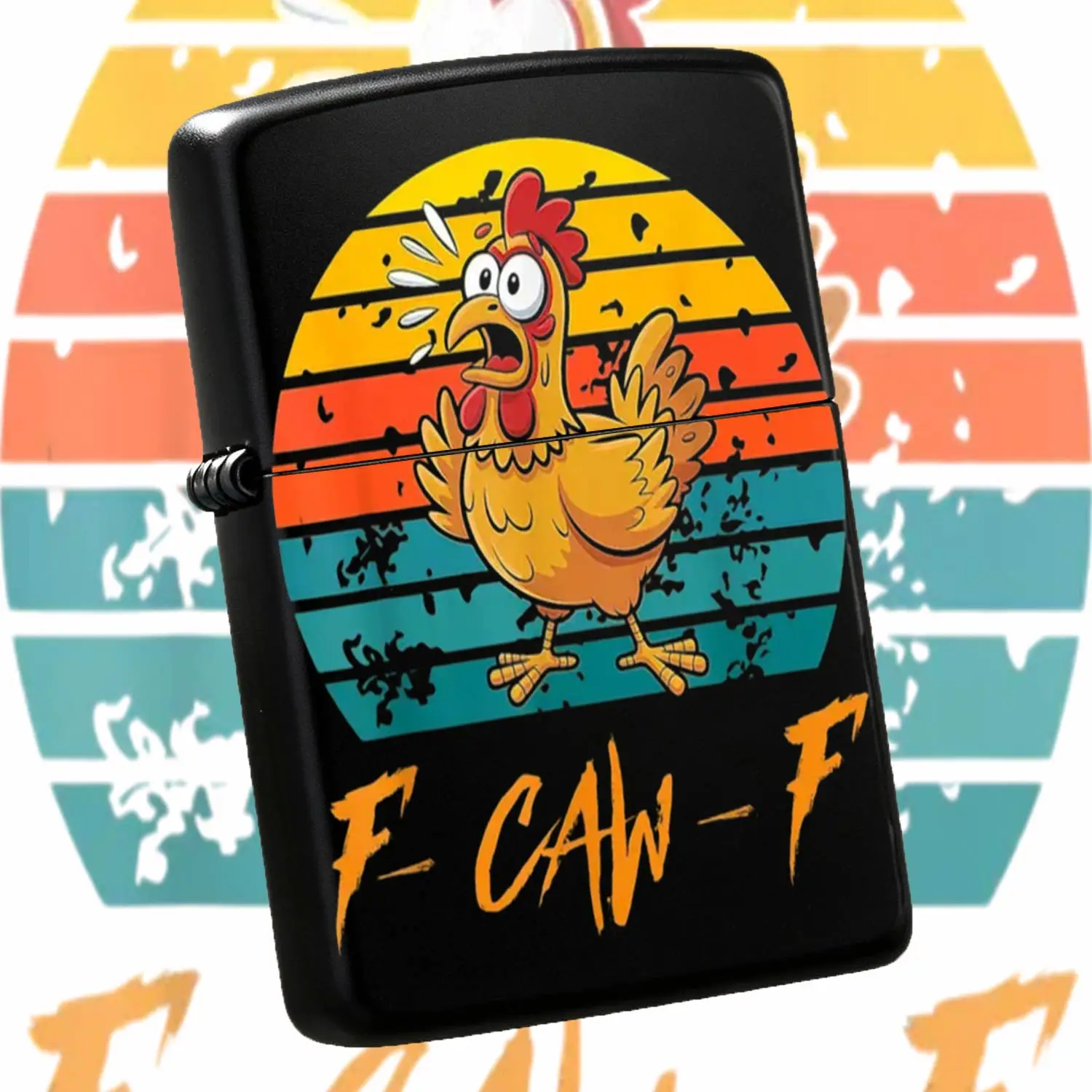 Retro Sunset Screaming Chicken Pattern Lighter, Funny F-Caw-F Themed Portable Ignition Device, Cute Cartoon Style Accessory For Camping, Candle Lighting, Daily Multi-Scene Use, Novelty Gag Gift For Friends And Hobbyists A Humorous And Inter