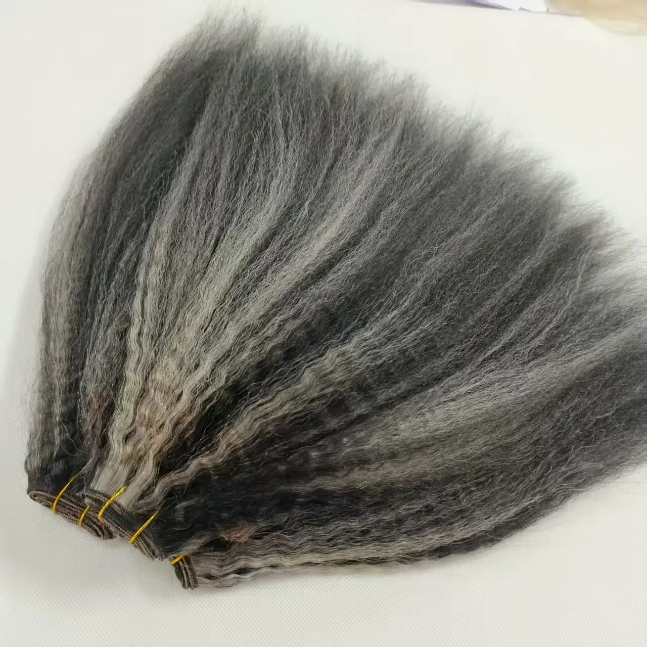 تسليط الضوء على البيانو الرمادي الملون ياكي غريب حزم من شعر مفرود الشعر البشري فضي رمادي وأسود ملحقات لحمة النسيج للنساء #2