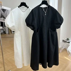 Abito a maniche corte con lanterna Jacquard allentata francese Oversize per donna estate nero bianco Casual Wild Doll Vestidos De Mujer