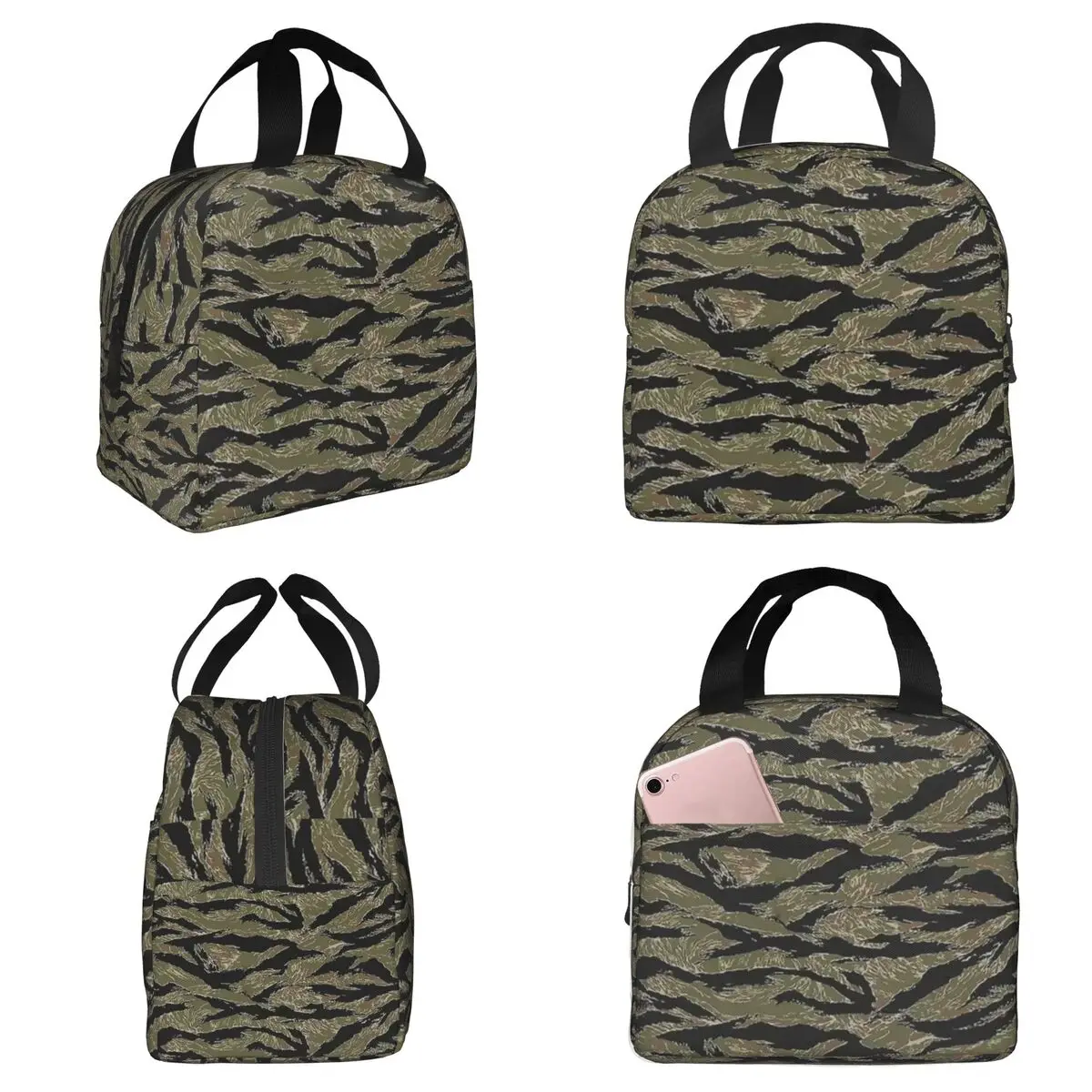 US Army Camouflage Tiger Stripe Insulated Lunch Bag for Women Office Cooler Thermal Food Box Tote Lunch Boxes Container