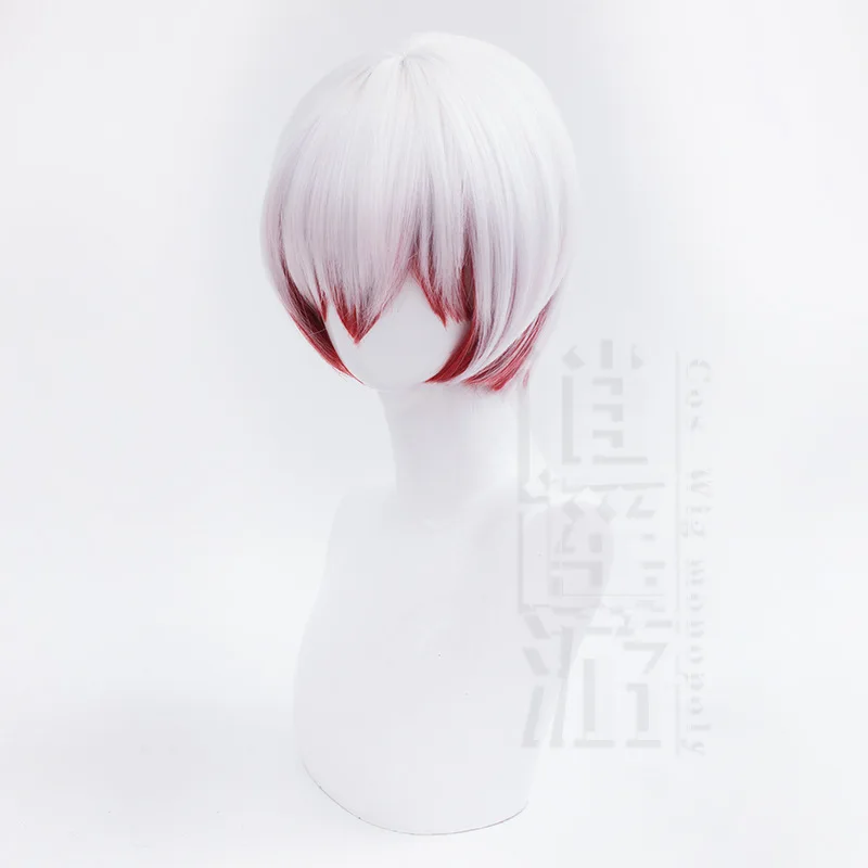 Bungo Stray Dogs Tōno Saiku Cosplay Wig Red White Streaked Short Hair Hunting Dog Halloween Gift