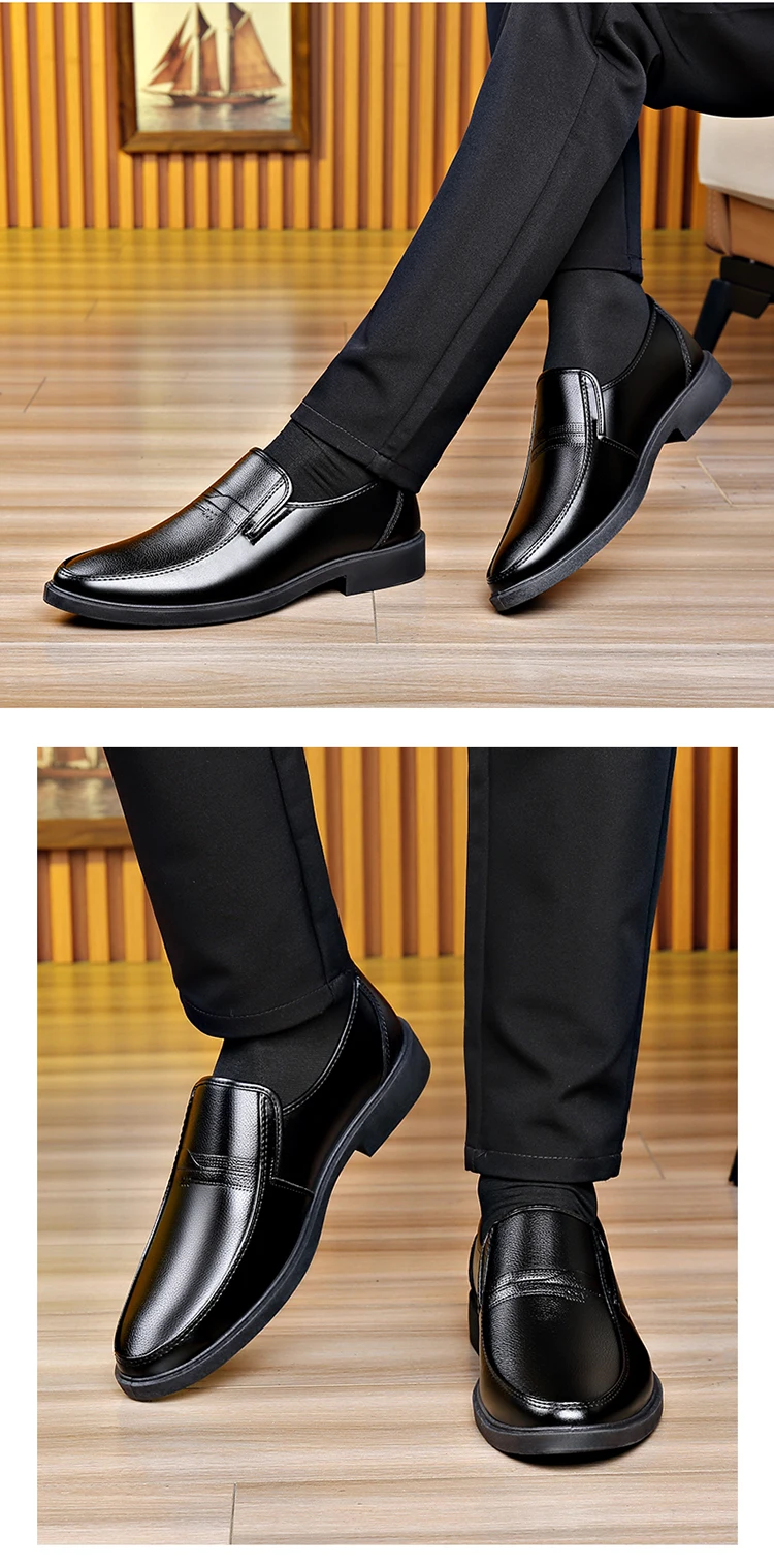 Schwarze Herren-Slipper aus Leder, bequeme, rutschfeste, formelle Schuhe für Business, Büro und Alltag. – Detail 3