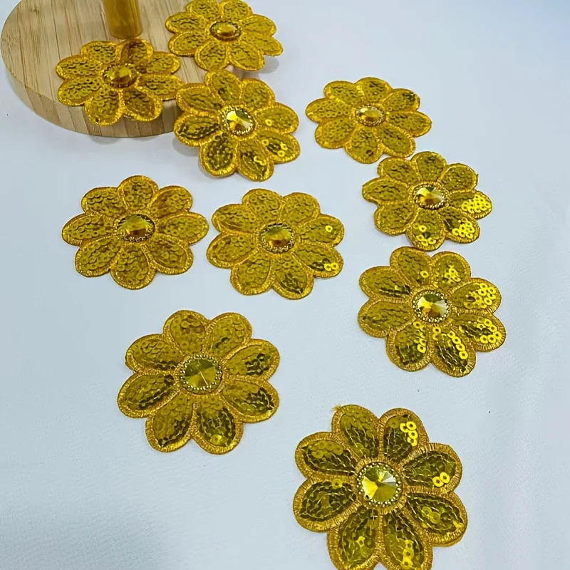 10Pcs Flower Sequined Appliques Beaded Appliques Floral Iron on Patches Repair