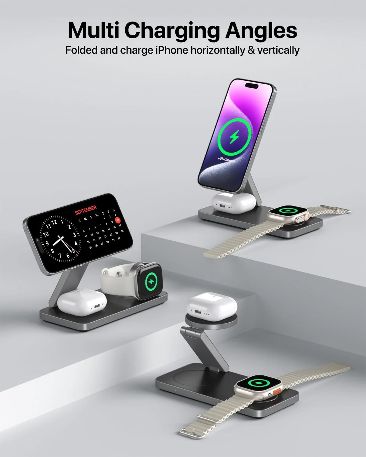 

Foldable 3 in 1 Wireless Charging Station for Apple Magsafe Charger Stand,Fast Magnetic Wireless Charger Station for iPhone 17