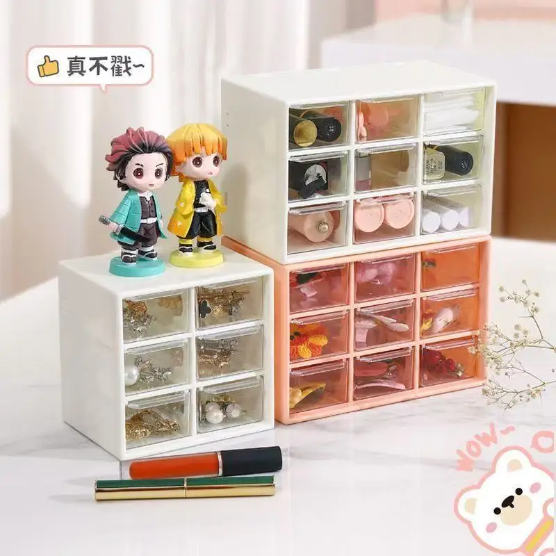 Caja de Almacenamiento Transparente Tipo Cajón para Escritorio, Organizador de Escritorio de 6 Compartimentos Estilo Ins para Papelería y Cosméticos