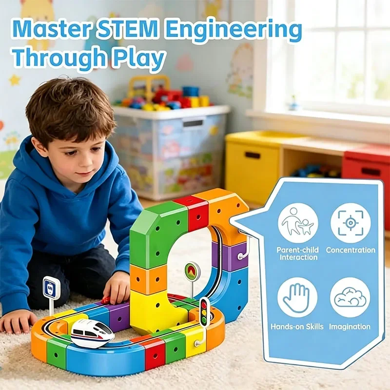51PCS Magical Track Train USB Rechargeable 3D Building Tracks Cube Rails STEM Educational Toys Christmas Birthday Gift view 6