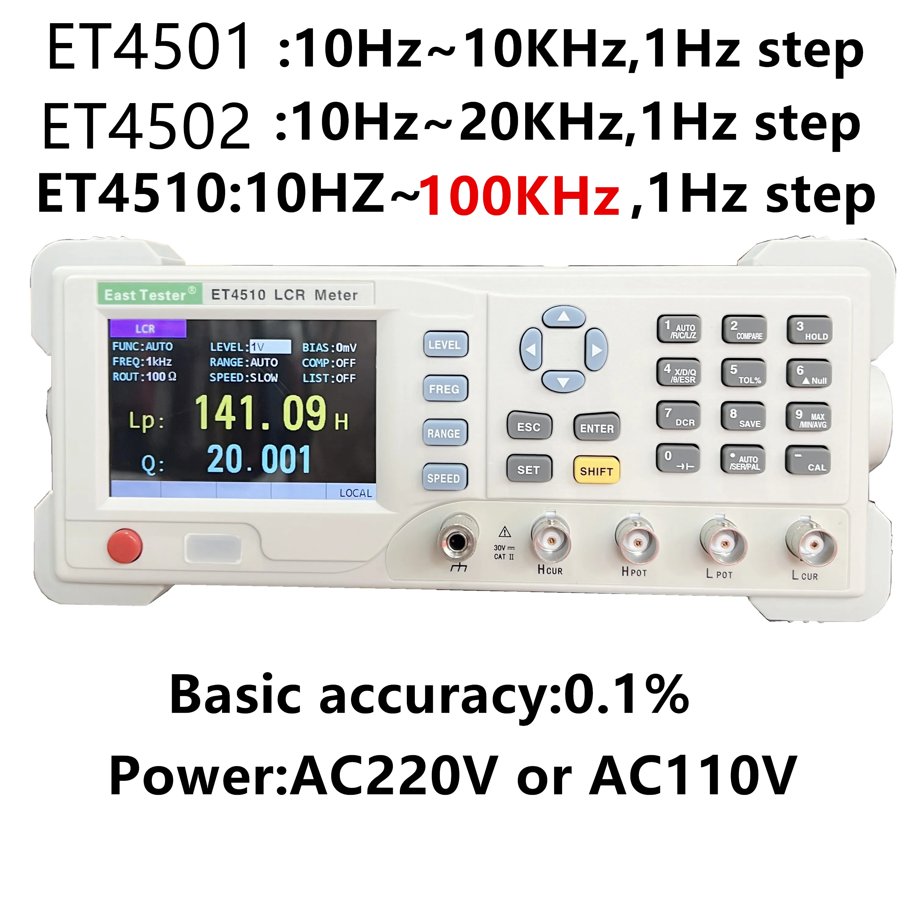 ET4501 ET4502 ET4510 Desktop LCR Tester Desktop Digital Bridge 10Hz~100kHz 1 Hz Continuously Adjustable Frequency