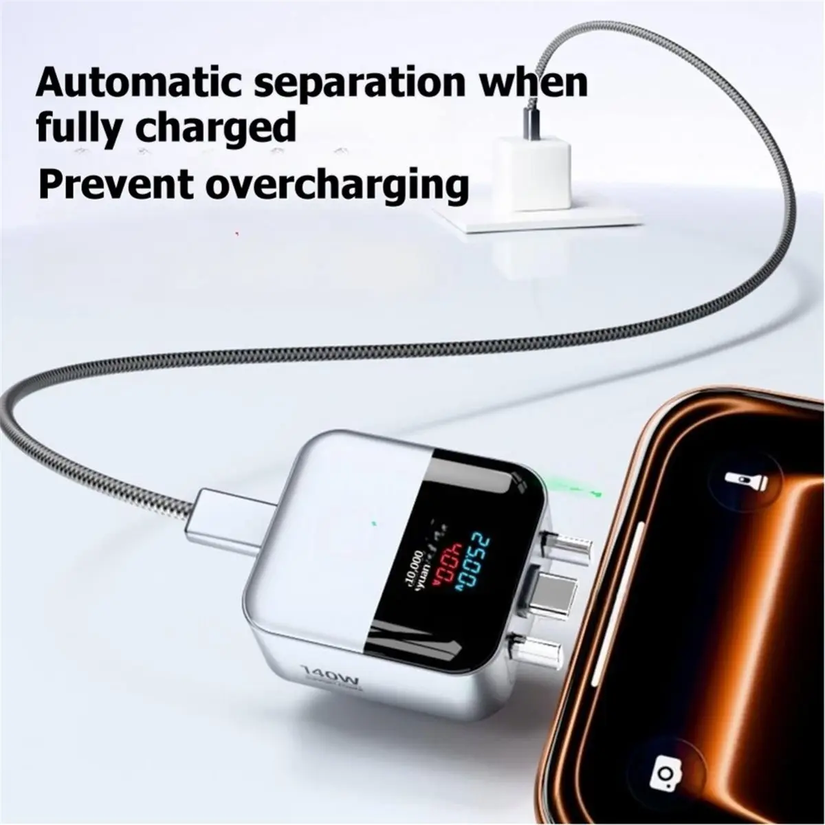 828BIGSALE Automatic Cut Off Charging 140W Overnight Auto-Disconnect Charging Adapter for Type C Electronic Devices Silver