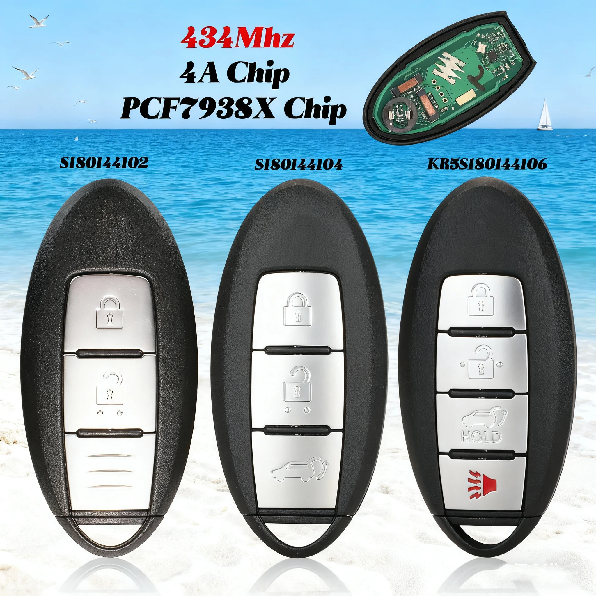 

JingyuqinS180144102 S180144104 KR5S180144106 434 МГц 4A PCF7938X чип дистанционного ключа для Nissan Teana Qashqai ROGUE X-TRAIL Fob