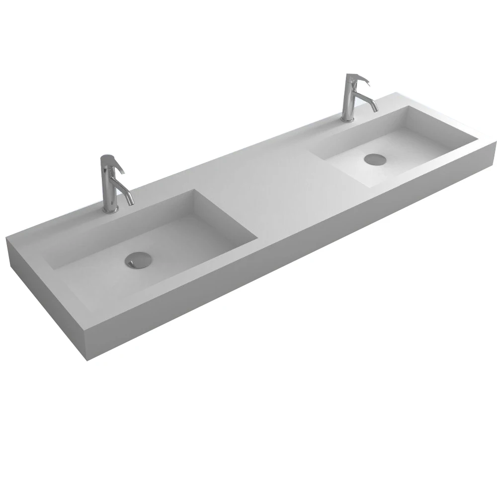 1800mm Bathroom Rectangular Wall Mounted Corian Wash Sink Matt Solid Surface Stone Washbasin RS38435A