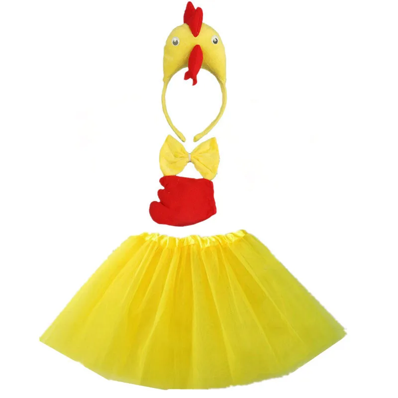 Meisje Vrouwen Kip Eend Cock Cosplay Hoofdband Tutu Rok Tie Tail Set Kids Volwassen Kinderen Party Props Kostuum Halloween Carnaval