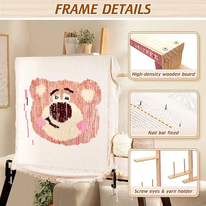 70*70cm Handmade Diy Crafts Carpet Sewing Embroidery Rug Making Beginner Wooden Tufting Gun Frame With Table Clamp