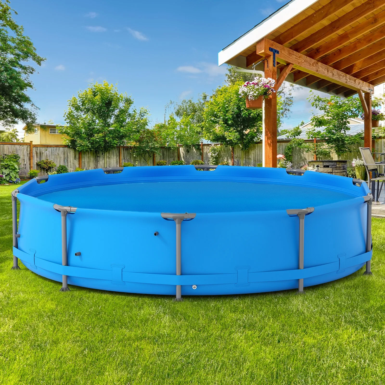 

Круглое солнечное покрытие для бассейна 12 футов, 12 мил, для встраиваемых и наземных бассейнов, просторный семейный наземный бассейн