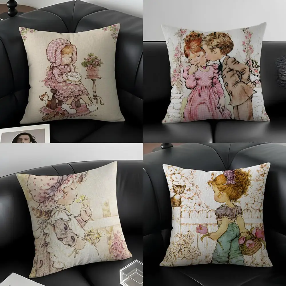Illustrator Sarah Kay Cushion Cover Natural Linen Pillowcase Set, All-in-One Decor for Sofa, Bedroom & Chair