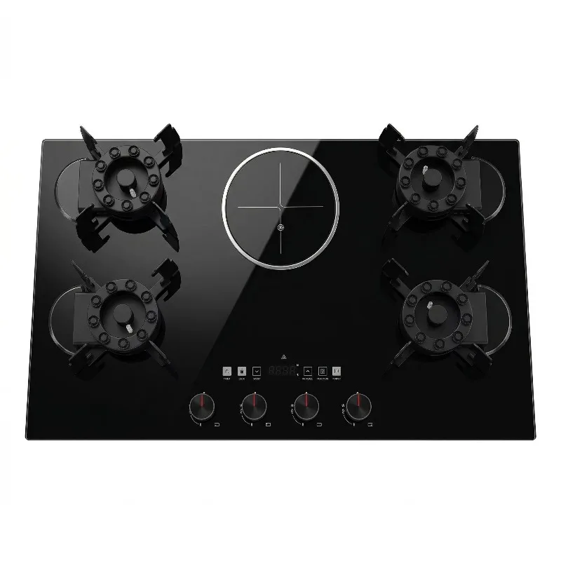 Built-in Steel Glass Gas & Electric 5-Stove Hybrid Kitchen Stove With Automatic Ignition