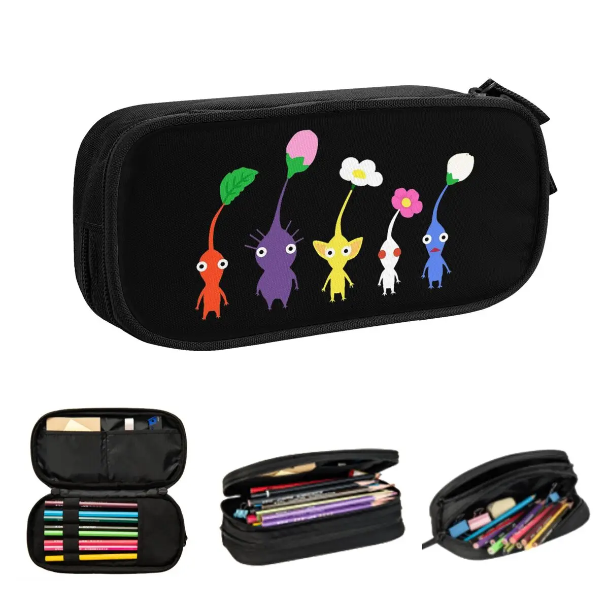 Cute Pikmin Pattern Blue Pencil Cases for Student School Pen Box Pencil Bag Big Capacity Pencil Pouch