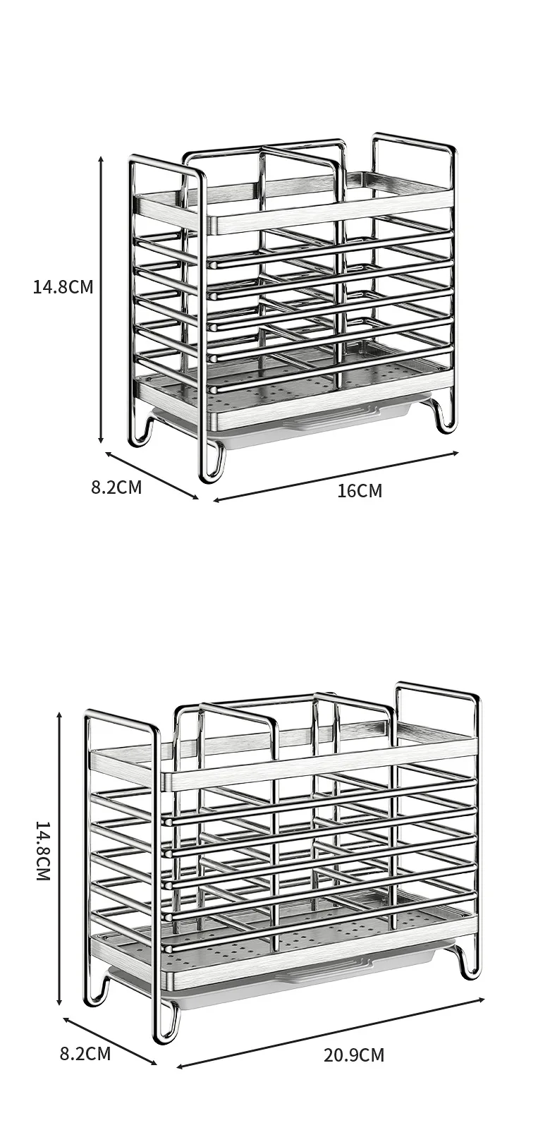 Wandmontierter Utensilienhalter ohne Bohren. Platzsparender Organizer aus Edelstahl für Küchenbesteck, ideal für kleine Räume – Detail 6