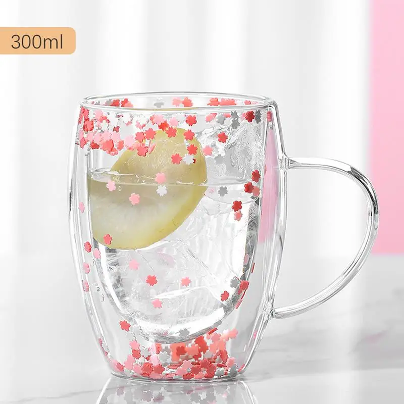 Double Walled Glass Cup Aesthetic Clear Insulated Glass Coffee Mug High Borosilicate Glass Mug Beer Juice Coffee Water Cup 300ml