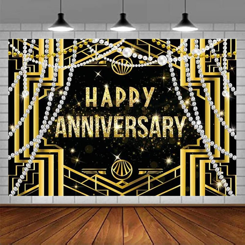 Gatsby pano de fundo casamento aniversário casal 1920s baile de formatura fontes de festa preto e ouro diamante pérola fundo bolo mesa decoração