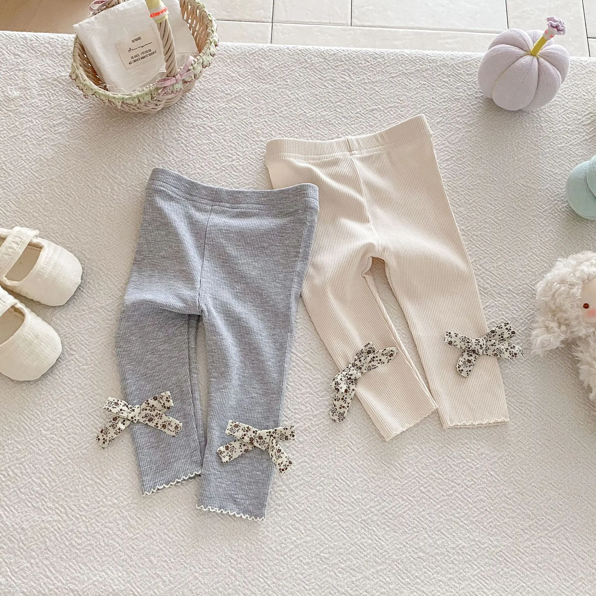 Autumn New Kids Leggings For Girls Sweet Bow Tight Children Soft Elastic Pants Fashion Cute Toddler Bottoms