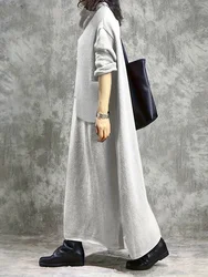 PLUS Size Women's Maix Dress Fleece Gray Long Sleeve Oversize Long Dresses Female Warm Sweatshirt Dresses Clothing Ladies 2024