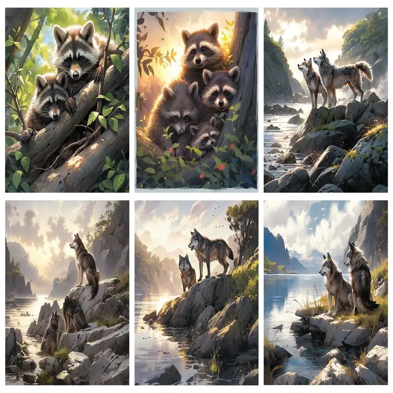 

RUOPOTY Painting By Numbers Kit Handpainted Unique Gift Raccoons Animal Coloring By Numbers On Canvas Decorative Painting With F