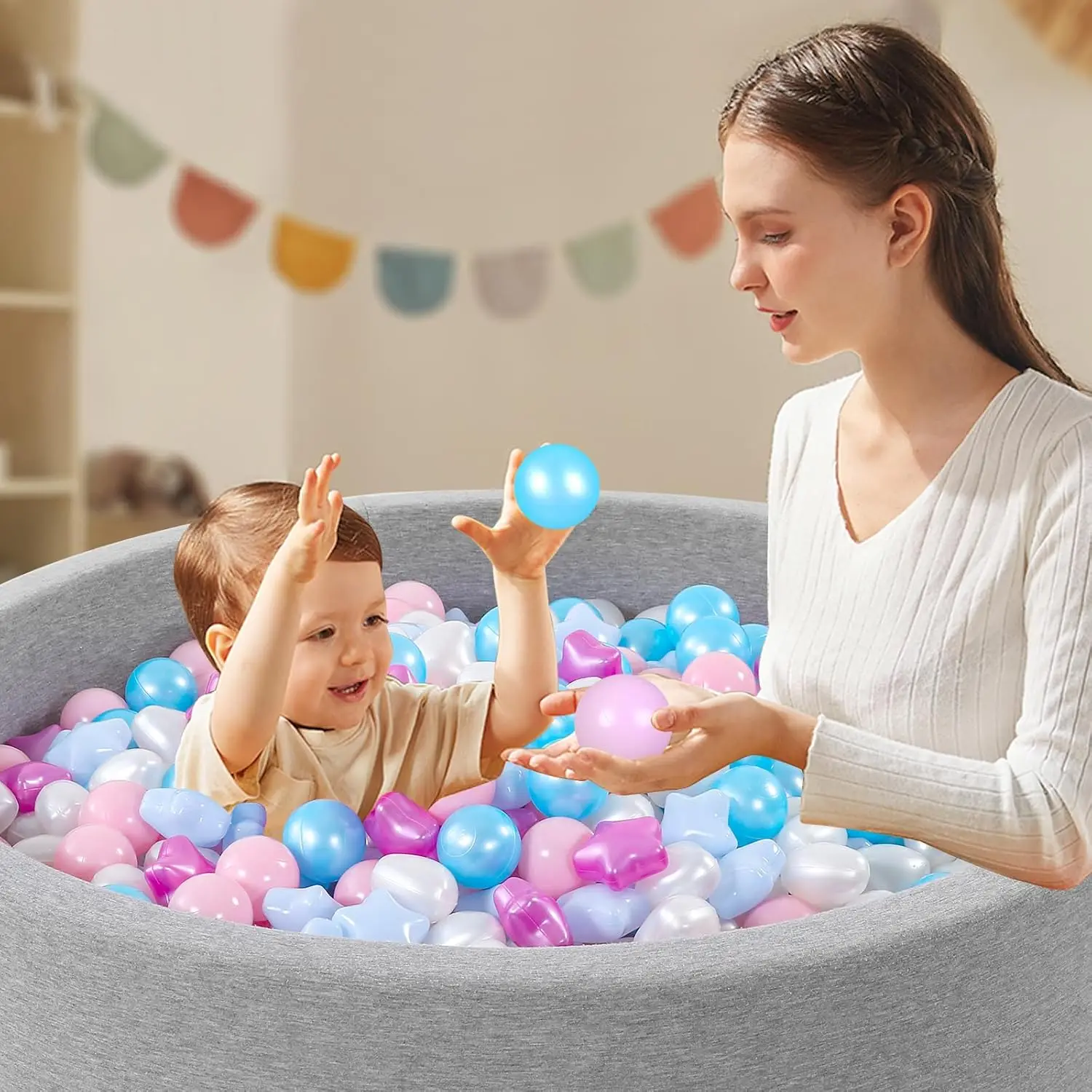 Ball Pit Balls 200 colores de sirena, bolas de plástico para niños pequeños sin ftalatos, sin BPA, bolas a prueba de aplastamiento en juguetes de juego reutilizables