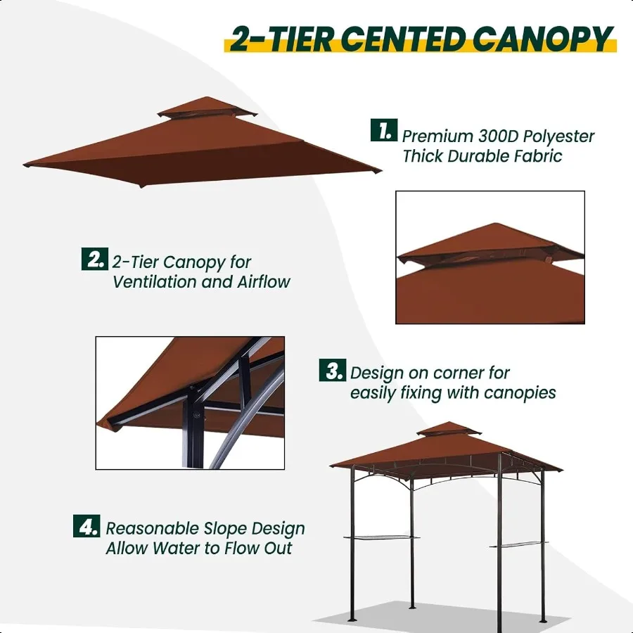 그릴 가제보 교체용 캐노피 지붕 5피트 x 8피트 야외 바베큐 가제보 캐노피 상단 커버 이중 레이어 그릴 보호 커버 (내구성 포함)