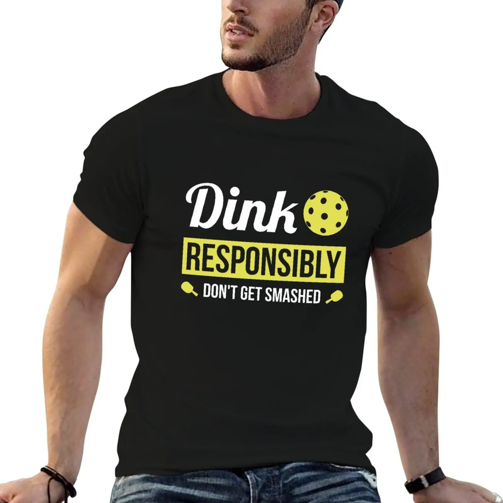 تي شيرت Dink Responsibly مضحك Pickleball تي شيرت رجالي 100% قطن فاخر ماركة تي شيرت للرجال حزمة تي شيرت قطني #1