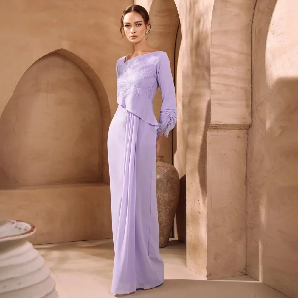 A 라인 우아한 이브닝 드레스 매력적인 사용자 정의 절묘한 긴 소매 댄스 파티 드레스 레이스 아플리케 셔링 파티 가운 вечернее плать