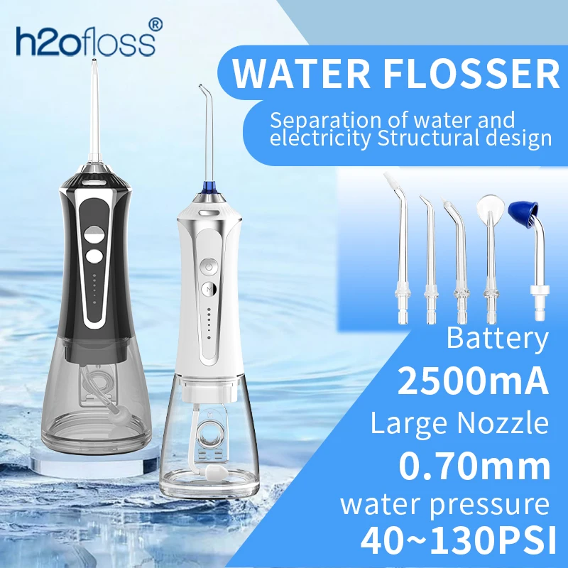 

H2ofloss 2-in-1 Water Flosser 140PSI Oral Irrigator & Nasal Irrigator 5 Modes 5 Tips USB Rechargeable for Teeth Cleaning