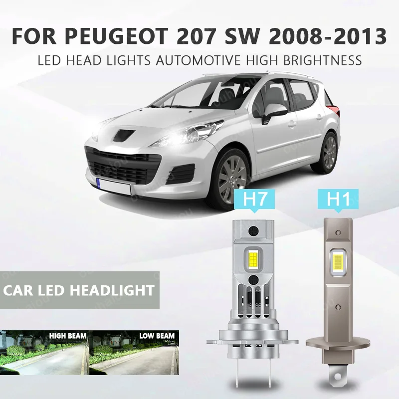 

2PCS CANbus For Peugeot 207 SW 2008 2009 2010-2013 LED Headlights H1 H7 High Low Beam Bulbs 9600LM White 12V Plug and Play